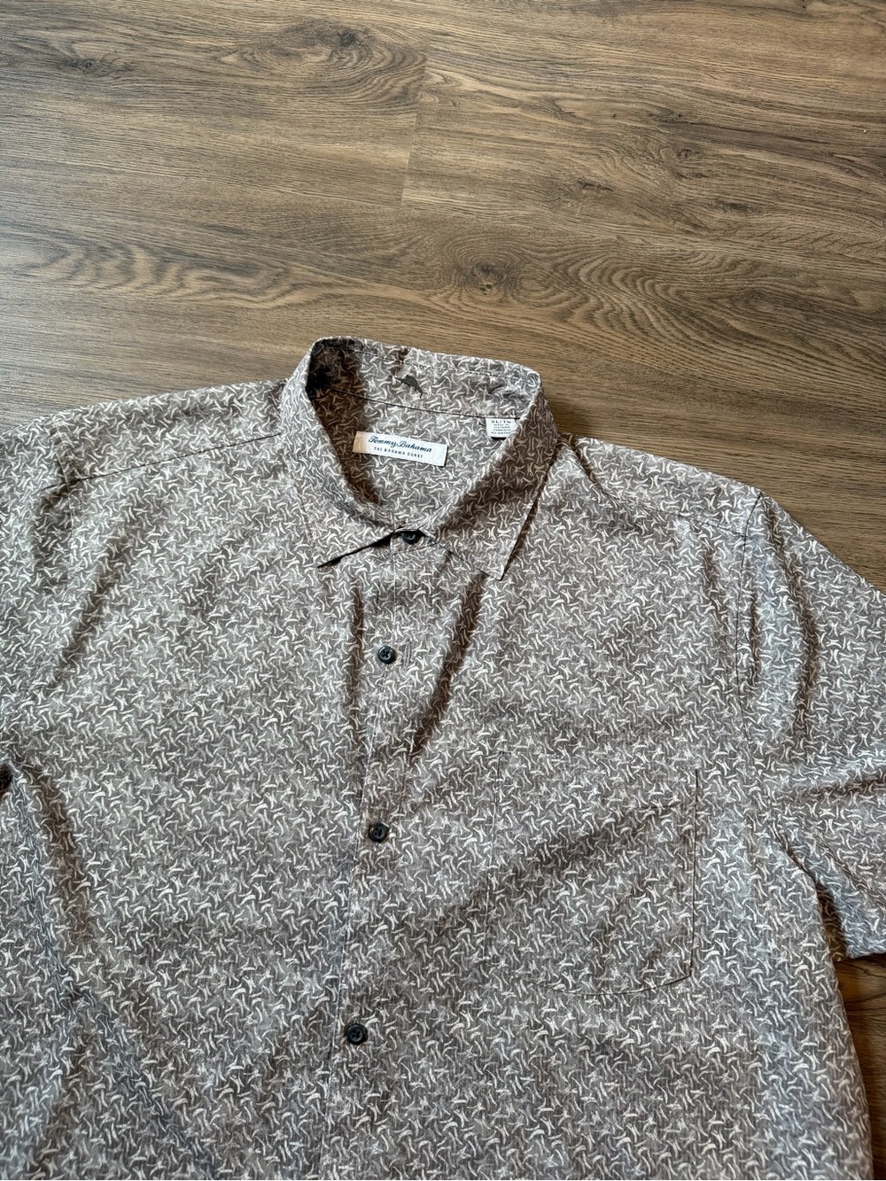 Tommy Bahama Bahama Coast Mens XL Island Zone Gray Stretch Shirt Abstract Print